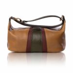 The Rosemary Barrel Bag in caramel and olive green handcrafted genuine leather with Regency Velvet lining and Italian hardware