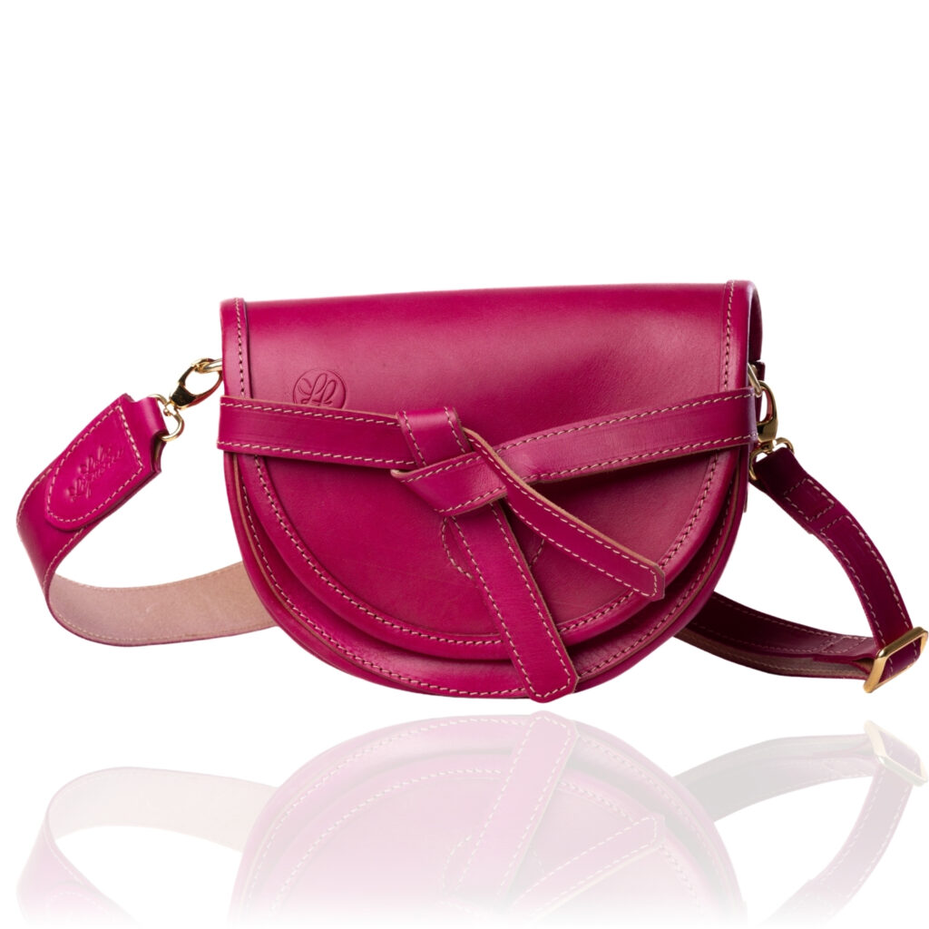 The Doreen Cross Body handcrafted in cerise rouge genuine leather, Regency Velvet lining and premium Italian hardware.