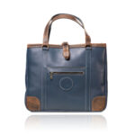 The Jean Maxi Tote in blue and commando tan handcrafted leather with Italian hardware
