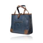 The Jean Maxi Tote in blue and commando tan handcrafted leather with Italian hardware