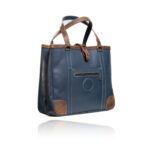 The Jean Maxi Tote in blue and commando tan handcrafted leather with Italian hardware