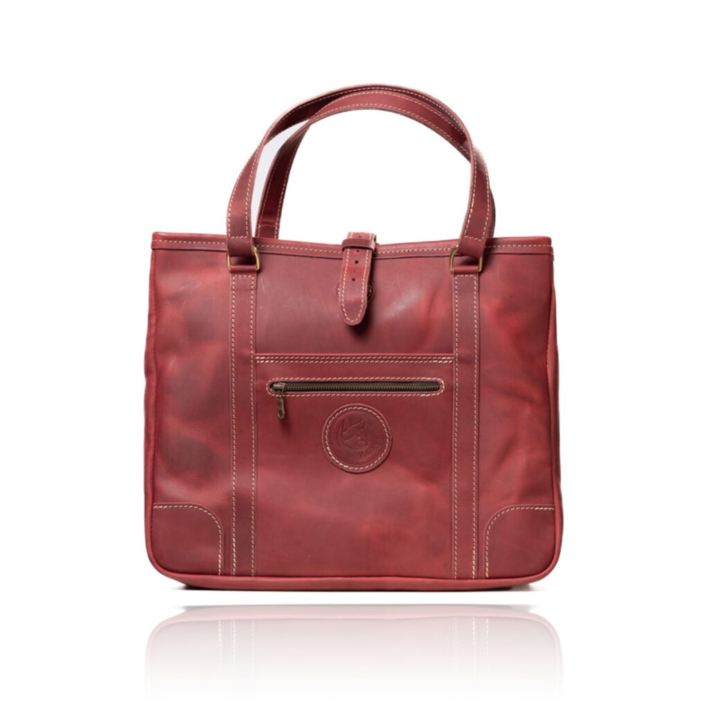 The Jean Maxi Tote in burgundy handcrafted leather with Italian hardware