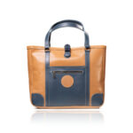 The Jean Maxi Tote in caramel and blue handcrafted leather with Italian hardware