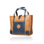 The Jean Maxi Tote in caramel and blue handcrafted leather with Italian hardware