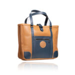 The Jean Maxi Tote in caramel and blue handcrafted leather with Italian hardware