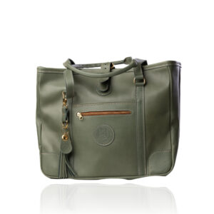 The Jean Tote handcrafted in sage coloured genuine leather with Regency Velvet lining and premium Morini Italian hardware