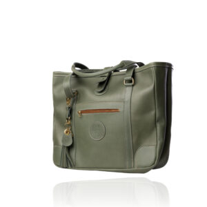 The Jean Tote handcrafted in sage coloured genuine leather with Regency Velvet lining and premium Morini Italian hardware