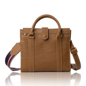 The Marilyn Mini Tote handcrafted in caramel genuine leather with twin handles, shoulder strap, Regency Velvet lining and Italian hardware.