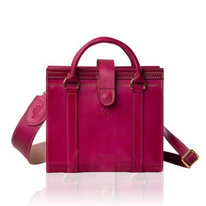 The Marilyn Mini Tote handcrafted in custom hand-dyed Cerise Rouge genuine leather with twin handles, shoulder strap, Regency Velvet lining and Italian hardware.